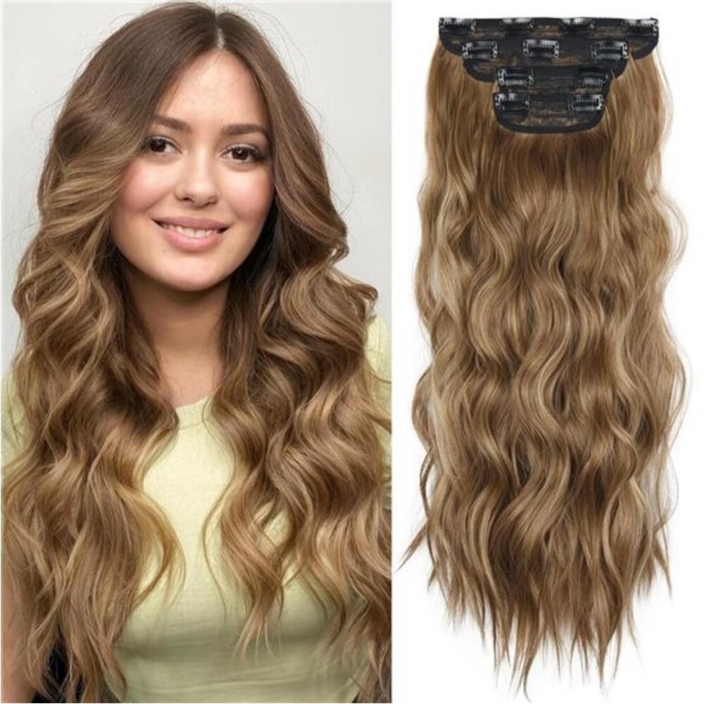 4PCS Clip in Hair Extensions, Brown Mixed Light Brown